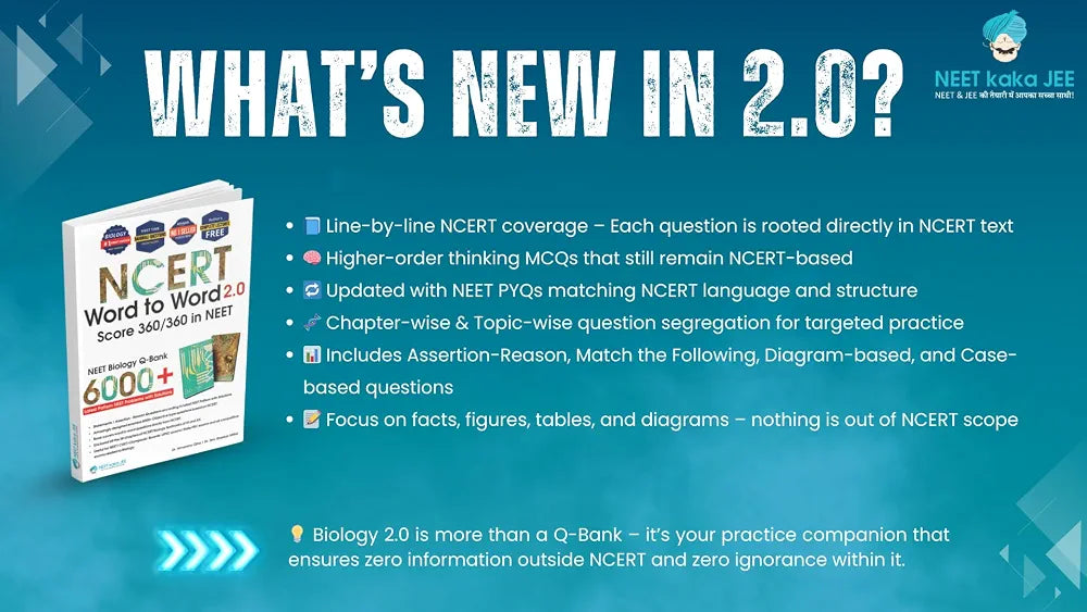 NCERT Word to Word Biology 2.0 Question Bank, 6000+ MCQs for NEET, CUET, Board Exams, Class 11-12